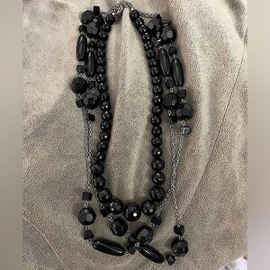 Set 2 Elegant Black‎ Beaded Layering Necklace Bundle Single Strand Chain w Beads